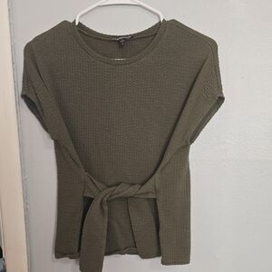 Express Olive Textured Blouse with Waist Tie